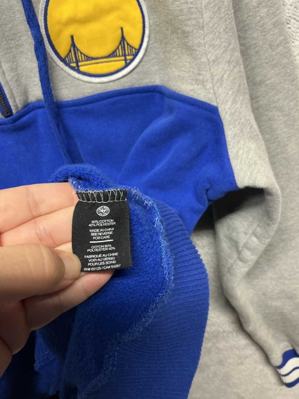 Golden State Warriors Hoodie ‘47 Brand The City Quarter Zip Hooded Sweatshirt XL - Picture 5 of 9